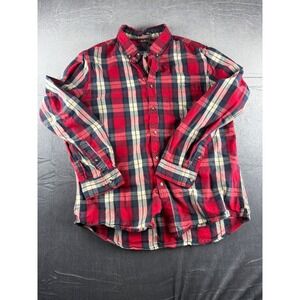 21 Men Forever 21 Red Plaid Flannel Button Down Shirt Mens Large Long Sleeve
